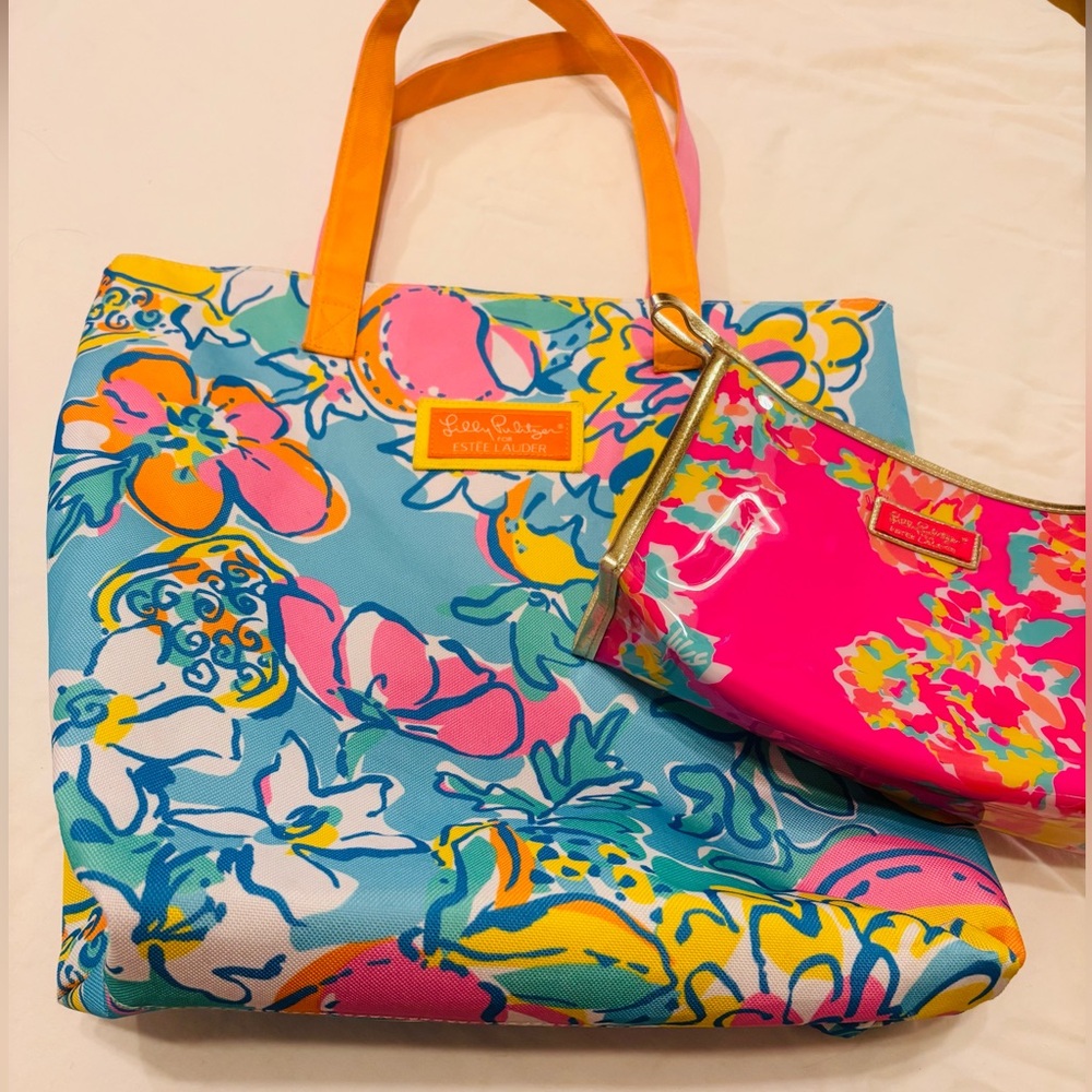 Bright Floral Tote Bag and Toiletry Bundle Set